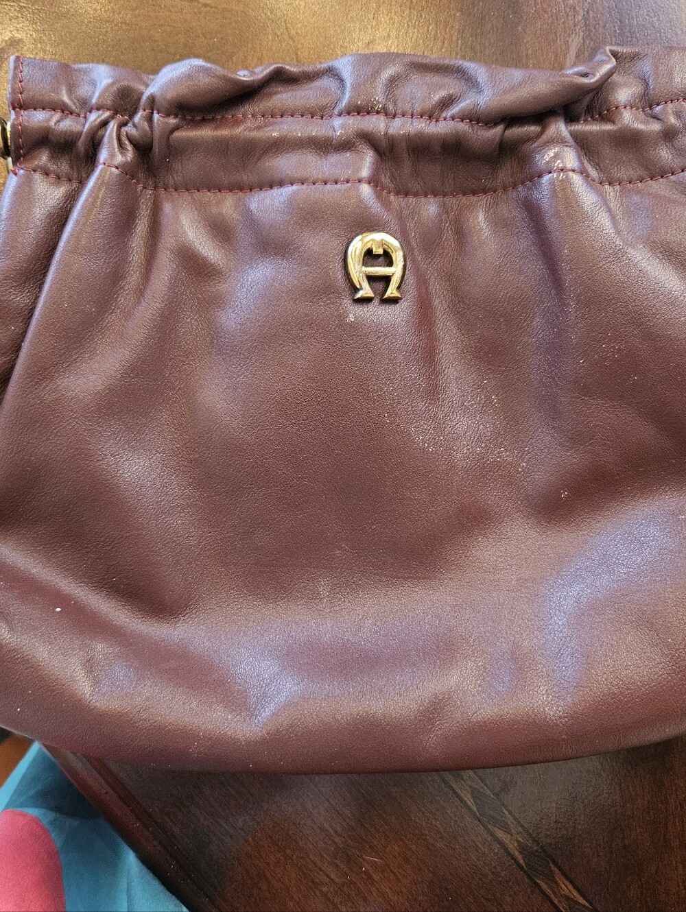 Vintage Aigner All Leather, Kiss Lock Top Clutch. Oxblood Color.